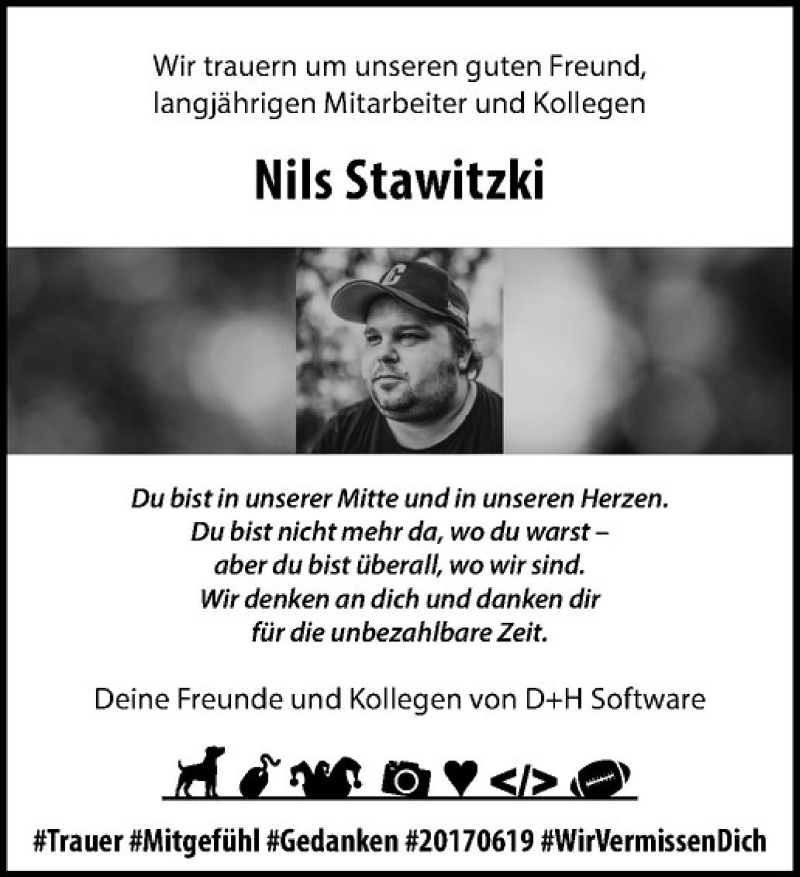  Traueranzeige für Nils Karl Stawitzki vom 24.06.2017 aus Westfälische Nachrichten