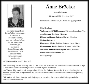 Anzeige von Änne Bröcker von Westfälische Nachrichten
