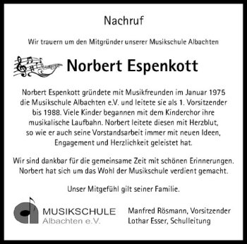 Anzeige von Norbert Espenkott von Westfälische Nachrichten