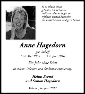 Anzeige von Anne Hagedorn von Westfälische Nachrichten