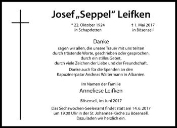 Anzeige von Josef Leifken von Westfälische Nachrichten