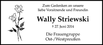 Anzeige von Wally Striewski von Westfälische Nachrichten