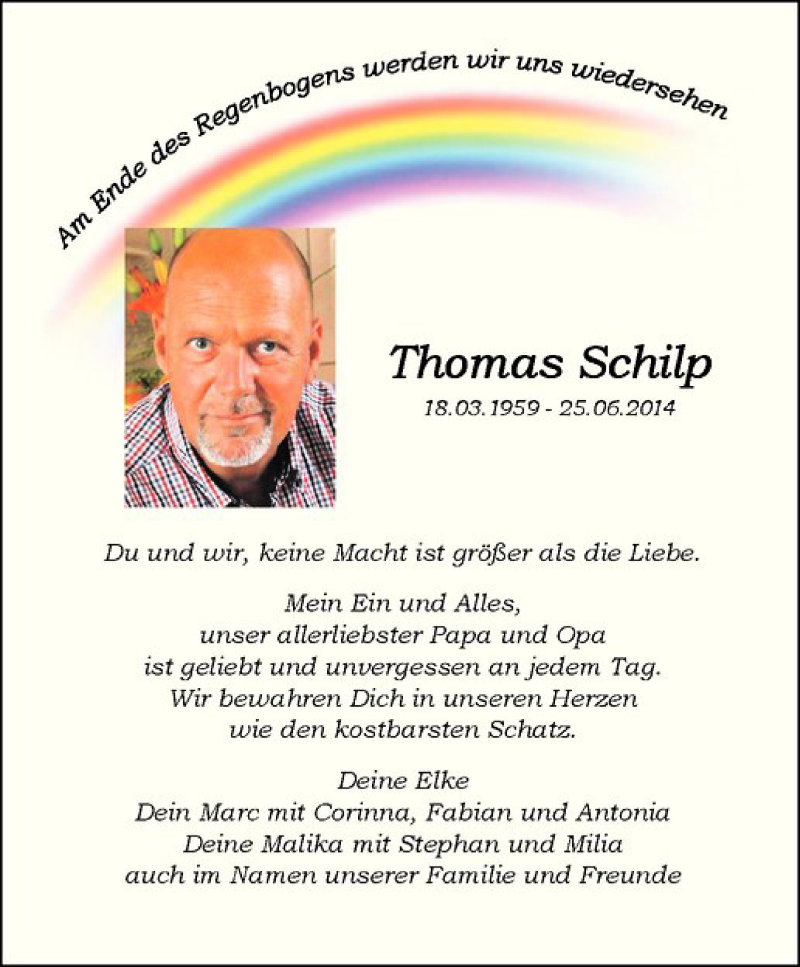  Traueranzeige für Thomas Schilp vom 24.06.2017 aus Westfälische Nachrichten