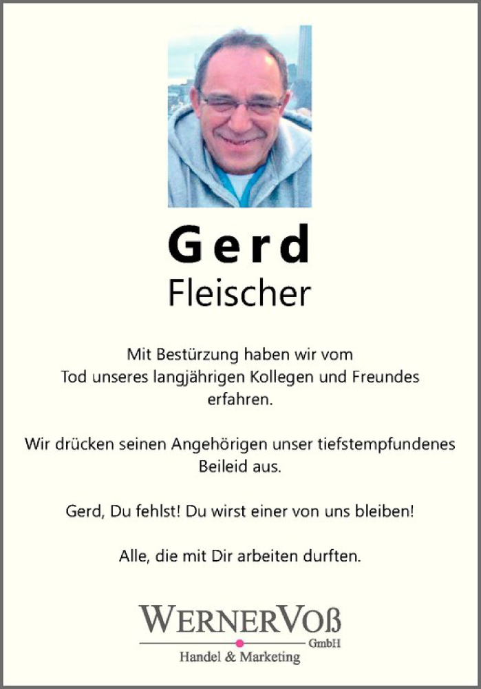  Traueranzeige für Gerd Fleischer vom 03.06.2017 aus Westfälische Nachrichten