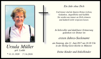 Anzeige von Ursula Müller von Westfälische Nachrichten