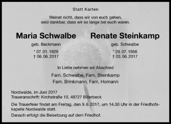 Anzeige von Maria Schwalbe von Westfälische Nachrichten