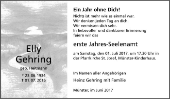 Anzeige von Elly Gehring von Westfälische Nachrichten