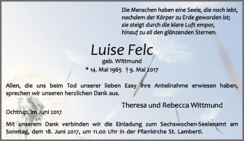 Anzeige von Luise Felc von Westfälische Nachrichten