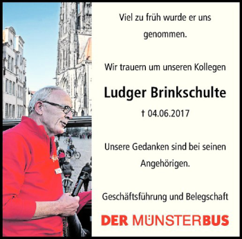 Anzeige von Ludger Brinkschulte von Westfälische Nachrichten