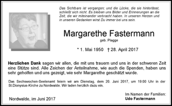 Anzeige von Margarethe Fastermann von Westfälische Nachrichten