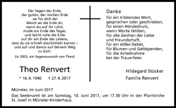 Anzeige von Theo Renvert von Westfälische Nachrichten