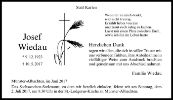Anzeige von Josef Wiedau von Westfälische Nachrichten