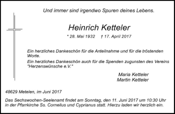Anzeige von Heinrich Ketteler von Westfälische Nachrichten