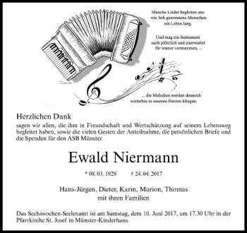 Anzeige von Ewald Niermann von Westfälische Nachrichten