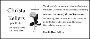 Anzeige von Christa Kellers von Westfälische Nachrichten