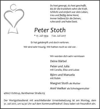 Anzeige von Peter Stoth von Westfälische Nachrichten
