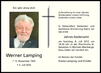 Anzeige von Werner Lamping von Westfälische Nachrichten