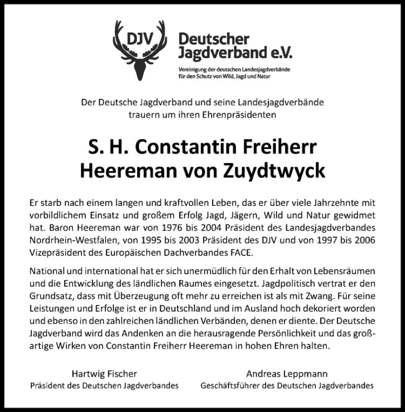  Traueranzeige für Constantin Freiherr Heereman von Zuydtwyck vom 29.07.2017 aus Westfälische Nachrichten