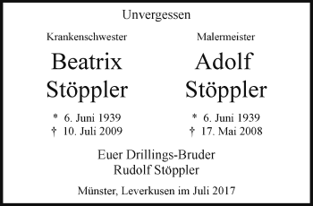 Anzeige von Adolf Stöppler von Westfälische Nachrichten