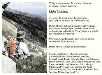 Anzeige von Martina Prinzmeier von Westfälische Nachrichten