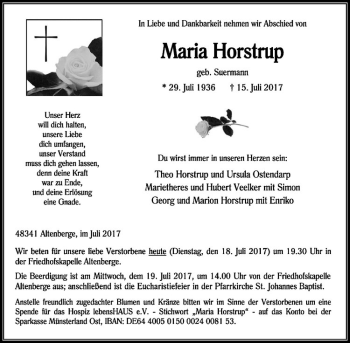 Anzeige von Maria Horstrup von Westfälische Nachrichten