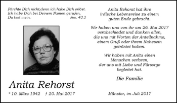 Anzeige von Anita Rehorst von Westfälische Nachrichten