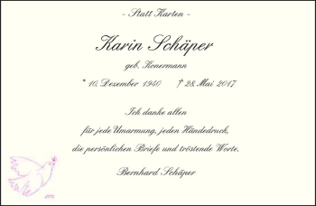 Anzeige von Karin Schäper von Westfälische Nachrichten