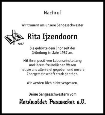 Anzeige von Rita Ijzendoorn von Westfälische Nachrichten