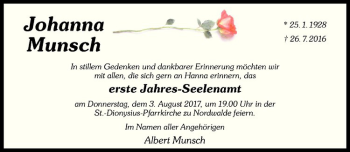 Anzeige von Johanna Munsch von Westfälische Nachrichten