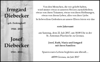 Anzeige von Irmgard Diebecker von Westfälische Nachrichten