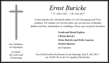 Anzeige von Ernst Buricke von Westfälische Nachrichten