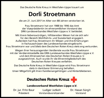 Anzeige von Dorli Stroetmann von Westfälische Nachrichten