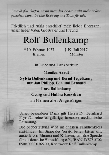 Anzeige von Rolf Bullenkamp von Westfälische Nachrichten