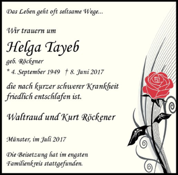Anzeige von Helga Tayeb von Westfälische Nachrichten