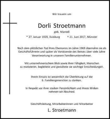 Anzeige von Dorli Stroetmann von Westfälische Nachrichten
