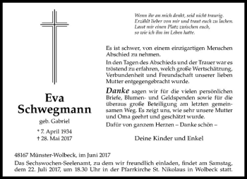 Anzeige von Eva Schwegmann von Westfälische Nachrichten