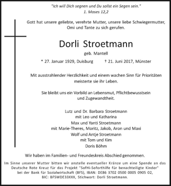 Anzeige von Dorli Stroetmann von Westfälische Nachrichten