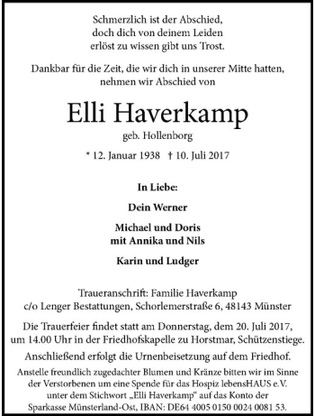 Anzeige von Elli Haverkamp von Westfälische Nachrichten