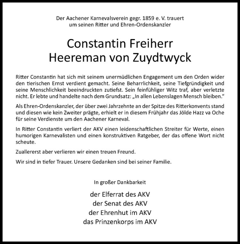  Traueranzeige für Constantin Freiherr Heereman von Zuydtwyck vom 29.07.2017 aus Westfälische Nachrichten