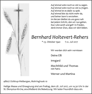 Anzeige von Bernhard Holtevert-Rehers von Westfälische Nachrichten