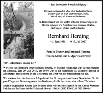 Anzeige von Bernhard Herding von Westfälische Nachrichten