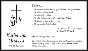 Anzeige von Katharina Uesbeck von Westfälische Nachrichten