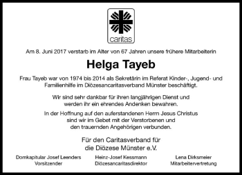Anzeige von Helga Tayeb von Westfälische Nachrichten