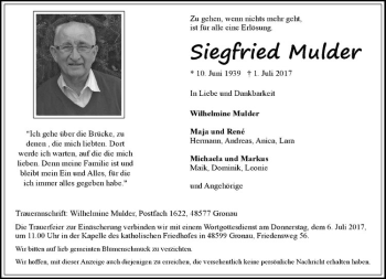 Anzeige von Siegfried Mulder von Westfälische Nachrichten