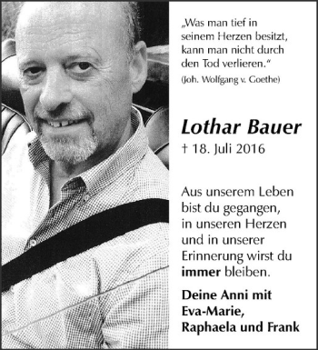 Anzeige von Lothar Bauer von Westfälische Nachrichten