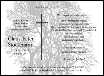 Anzeige von Claus-Peter Stockmann von Westfälische Nachrichten