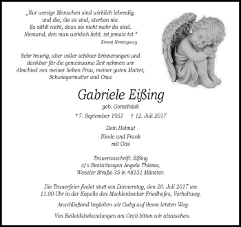 Anzeige von Gabriele Eißing von Westfälische Nachrichten