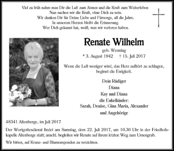 Anzeige von Renate Wilhelm von Westfälische Nachrichten