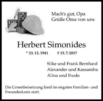 Anzeige von Herbert Simonides von Westfälische Nachrichten