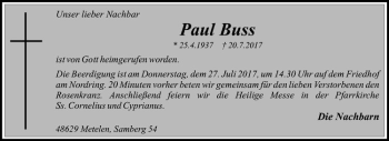 Anzeige von Paul Buss von Westfälische Nachrichten